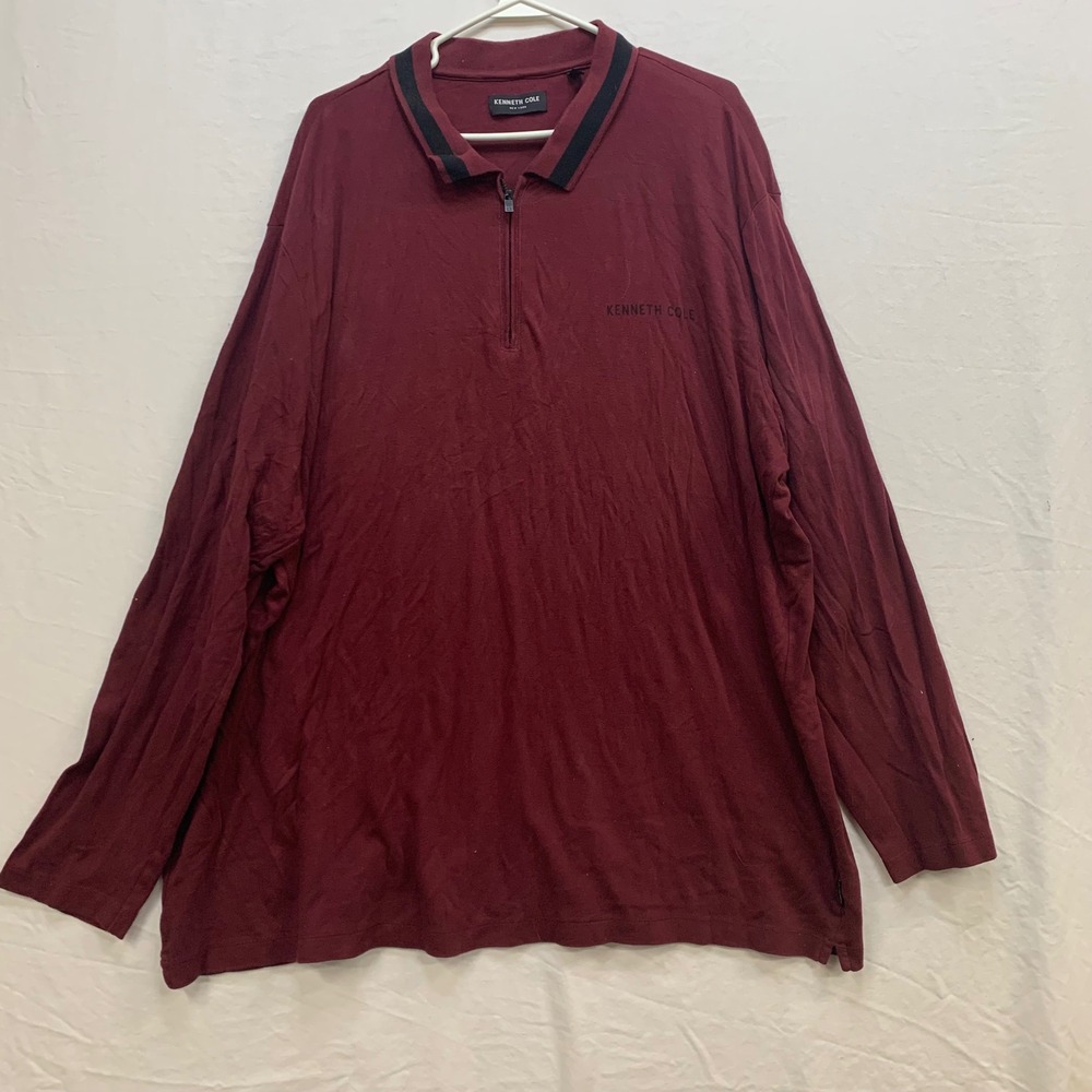 Kenneth Cole New York Mens 3XL Burgundy Quarter Zip Long Sleeve Polo Shirt